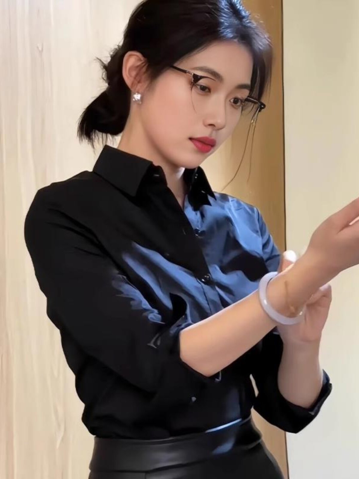 黑色POLO领衬衫女2025秋季新款修身显瘦职业通勤叠穿长袖衬衣上衣