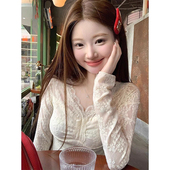 显瘦内搭长袖 法式 T0202r 2026新款 甜辣妹修身 蕾丝V领打底衫 女春季