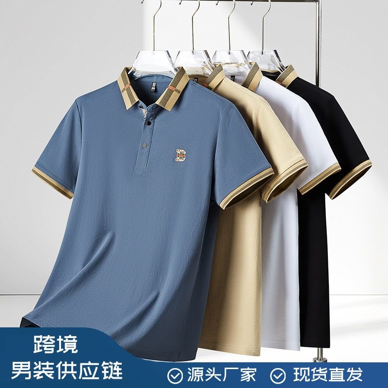 伦巴宝利娇男装夏男士翻领休闲运动中老年Polo衫短袖T恤上衣透气t