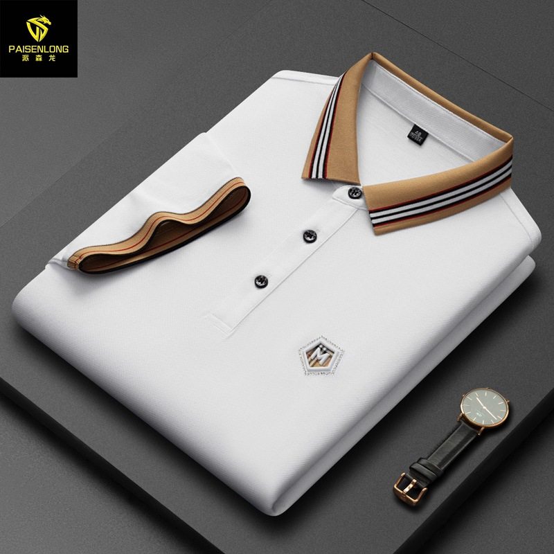 伦巴宝利娇男装休闲夏季中年男士短袖T恤商务运动中年t翻领polo衫