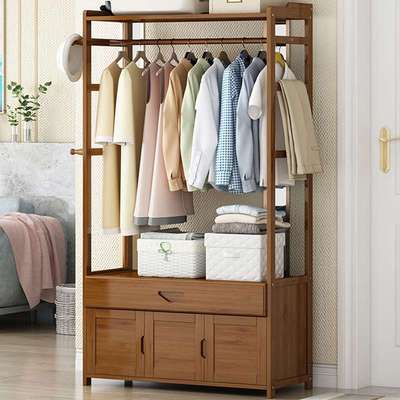 A9L挂衣架家用简易落地衣帽架柜式卧室实木床边储物架衣服收纳置