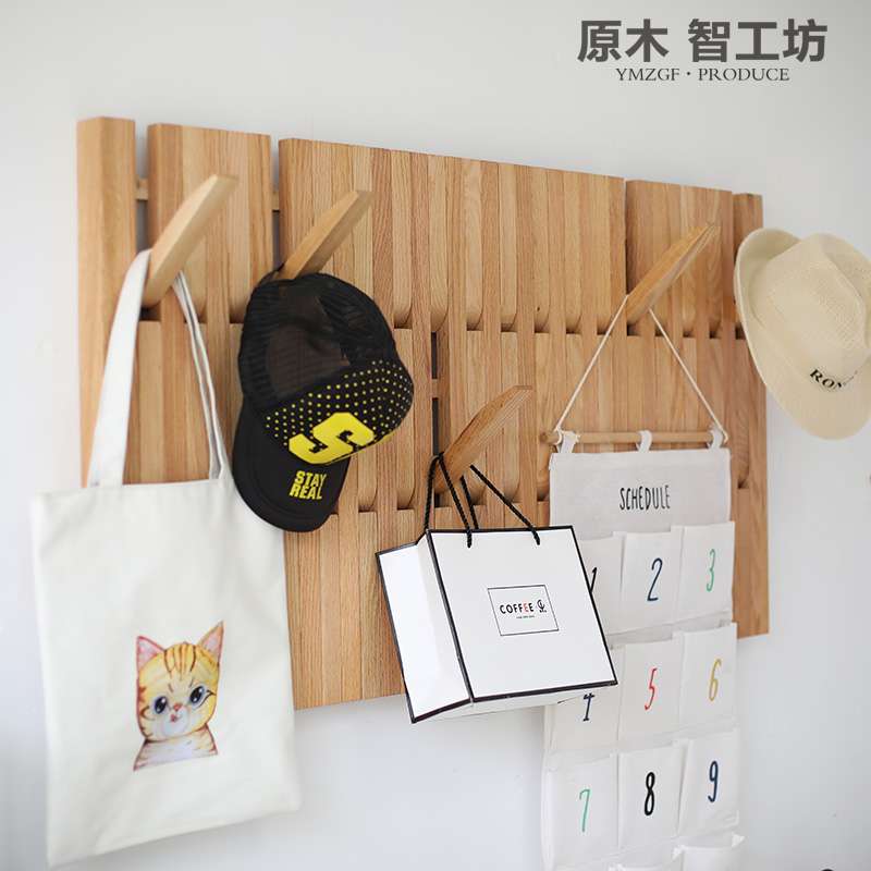 3Y原木智工坊 钢琴键衣帽架墙壁置物架木条衣挂客厅创意红橡木玄
