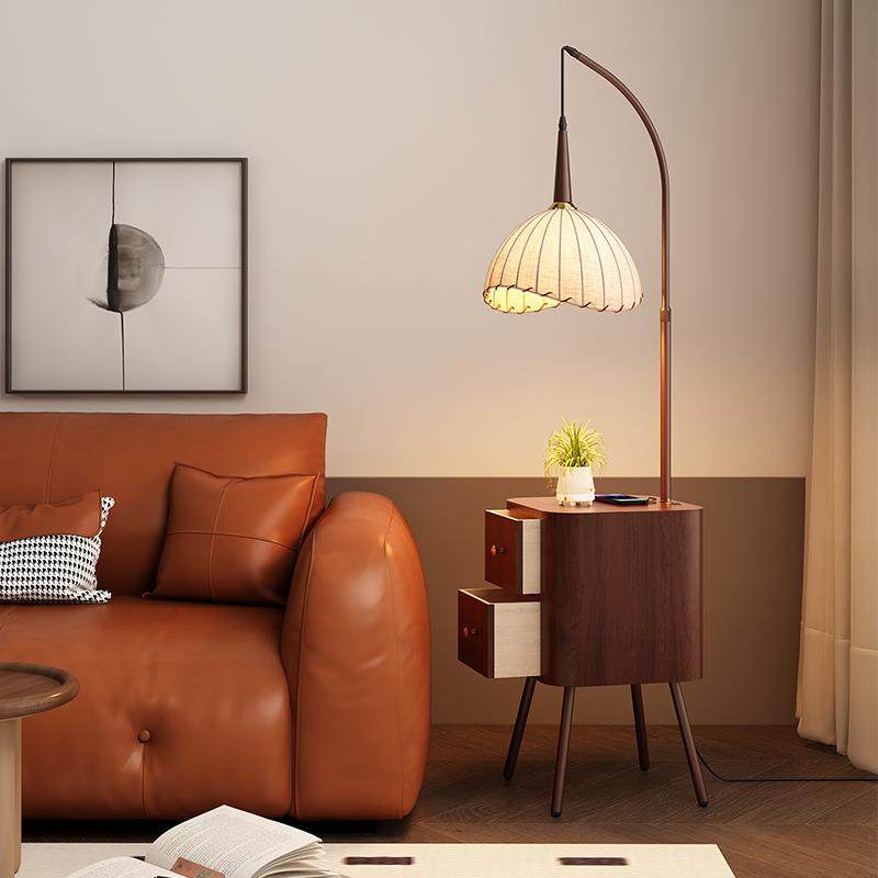 中古风落地灯客厅沙发旁置物架一体高级艺术家居装饰卧室沙床头灯