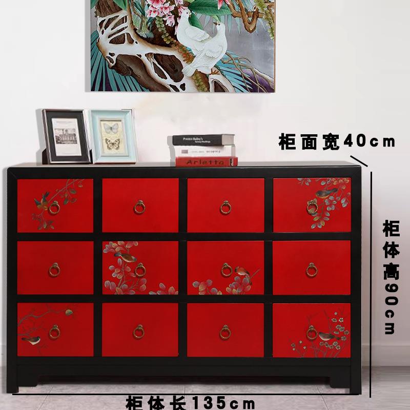 扬州漆器厂销售彩绘漆艺十二抽收纳柜制作尺寸