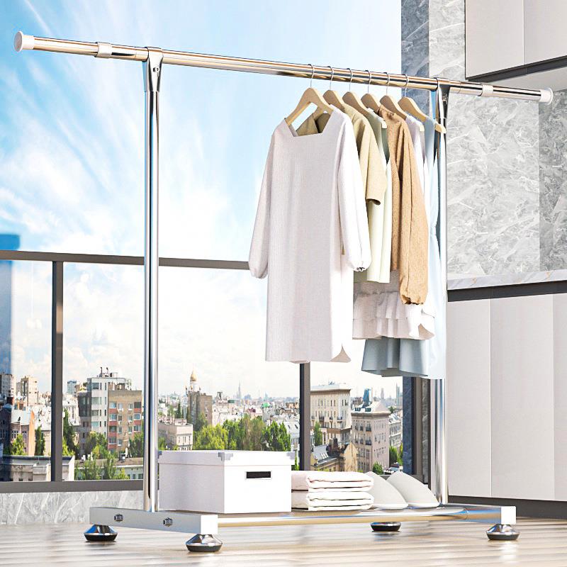 304不锈钢双杆落地折叠家用阳台晒衣架伸缩室外晒被子室内晾帮菊