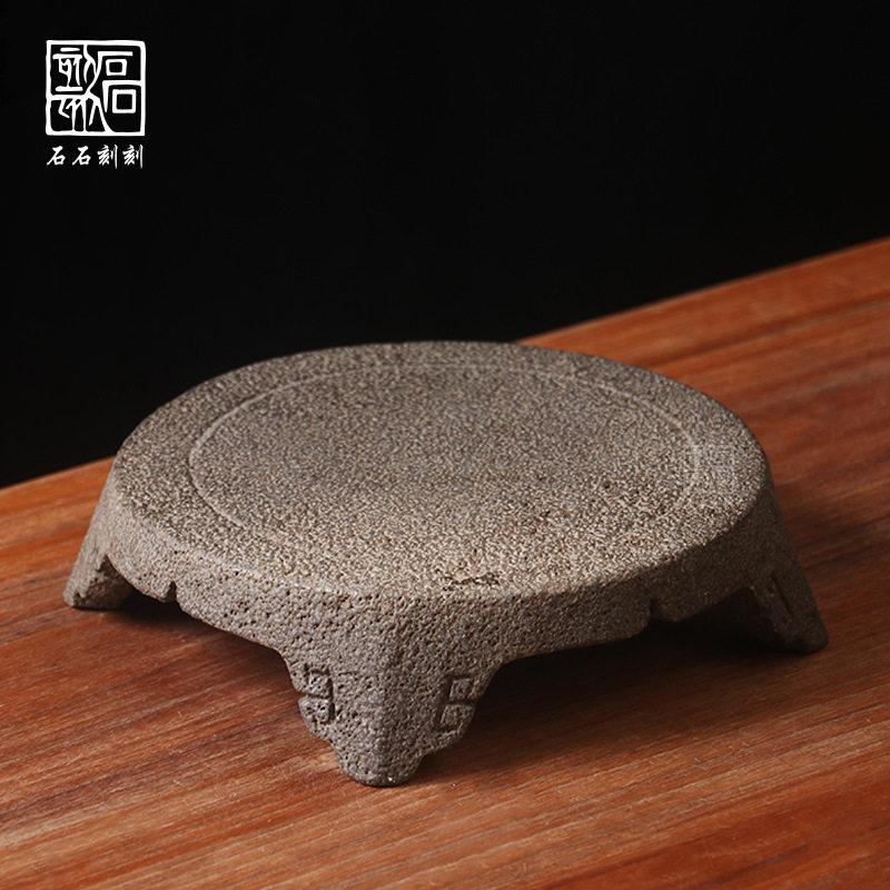 石石刻刻中式复古玄武岩原石整石雕刻摆件底座茶托案台花几工艺品