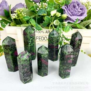 天然红绿宝柱单尖六棱柱原石切割打磨摆件家居客厅办公室水晶饰品