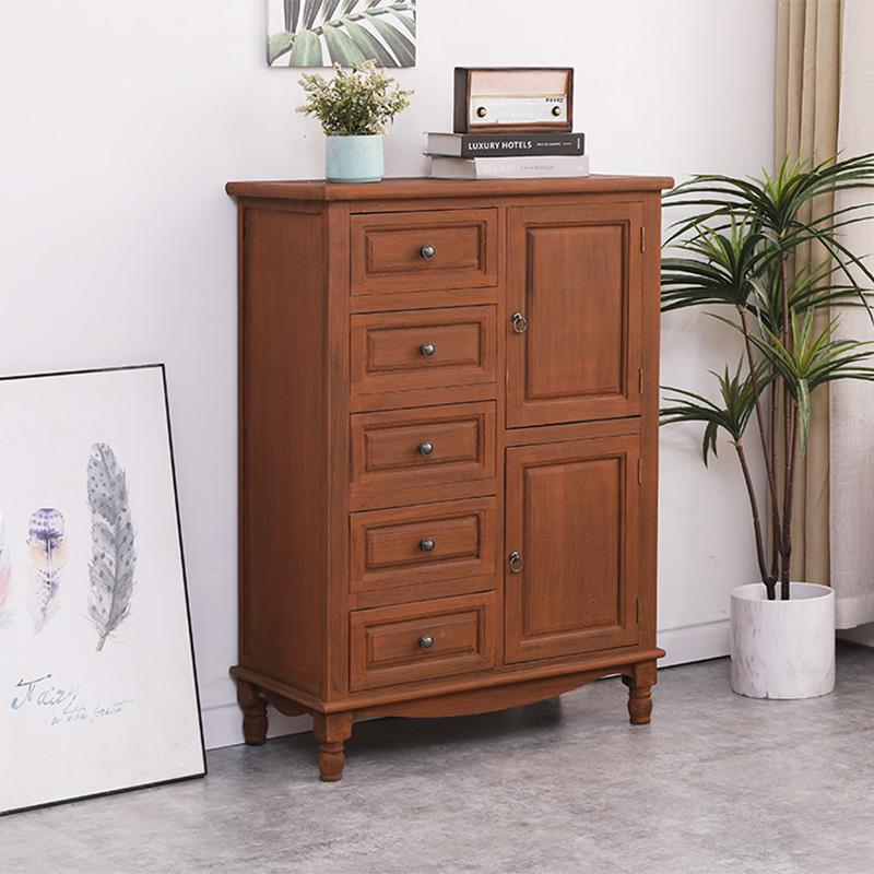 7W斗柜实木美式收纳储物柜客厅餐边柜靠墙小柜子卧室床头置物柜高