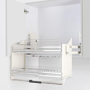 厨房吊柜升降拉篮高柜橱柜可下拉式碗碟置物架碗篮不锈钢自动回弹