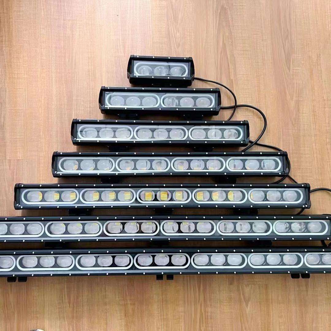 新款9D长条工作灯白黄双色带天使眼光圈汽车led越野车改装车灯