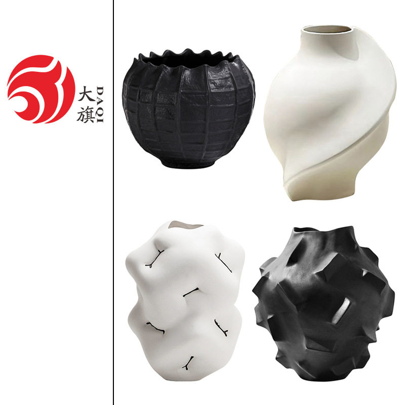 现代艺术家居软装白色陶瓷手工花瓶摆件样板房别墅酒店装饰品