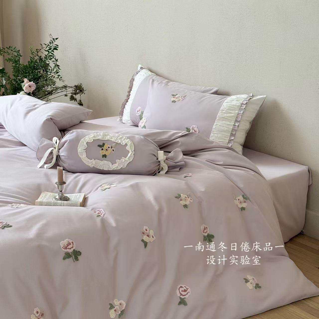 浪漫玫瑰~|100支磨毛四件套全棉小清新秋冬毛巾绣被套纯棉床品