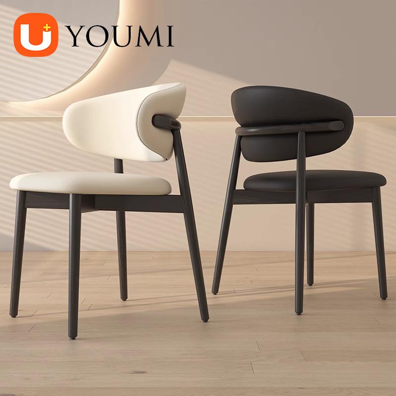 实木餐椅家用小户型设计师款奶油中古风休闲椅原木靠背书桌椅子