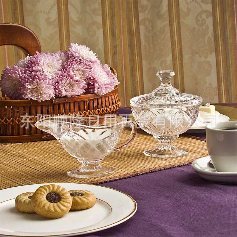 外贸都柏林水晶玻璃糖缸和奶罐套装Dublin Sugar Creamer Set