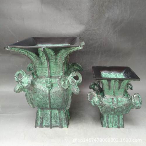 仿古青铜器四羊方尊鼎摆件古玩收藏铜合金方尊家居装饰工艺品摆件