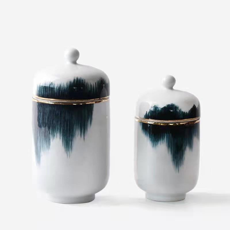 新中式陶瓷储物罐玄关摆件样板间书房家居软装饰品售楼处家具摆设