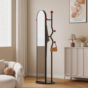 奶油风全身镜落地镜子衣帽架一体旋转挂衣架试衣镜家用卧室穿衣镜