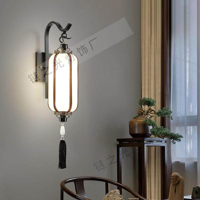 新中式创意艺术中国风屋檐灯笼壁灯全铜卧室床头灯过道走廊灯具