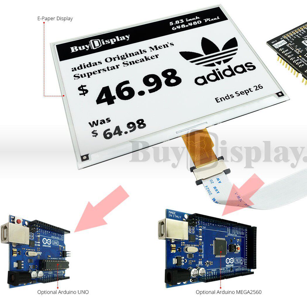5.83寸黑白电子纸电子墨水屏648x480分辨率带Arduino转接板