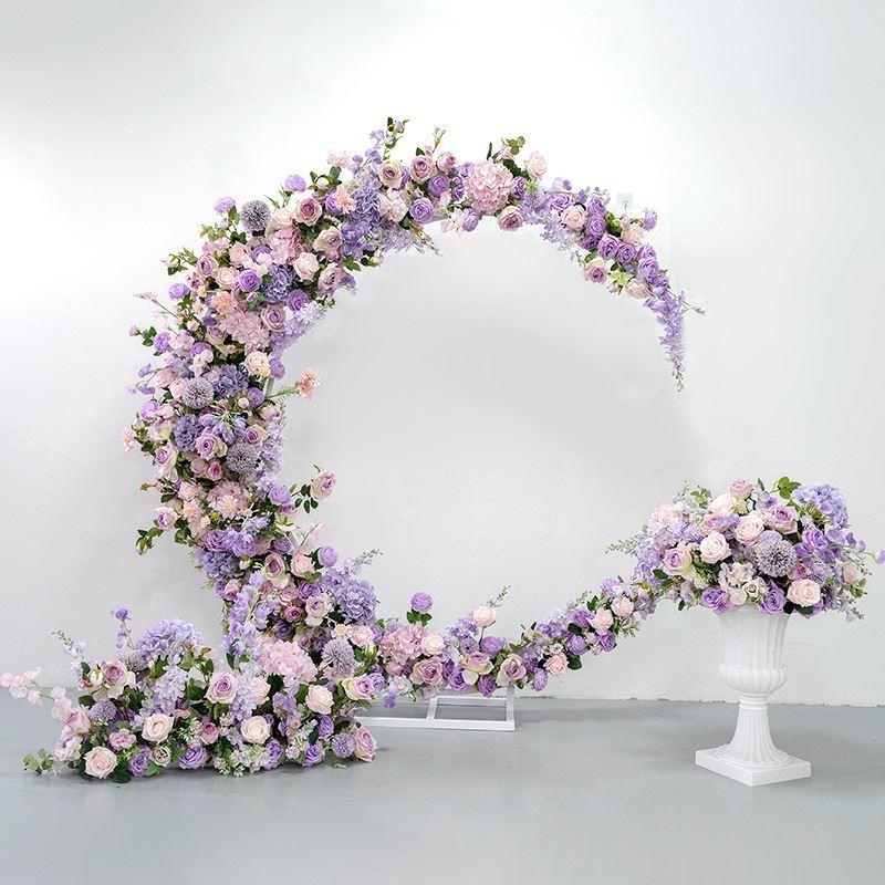 热销婚礼装饰背景月亮花艺套装欧式紫色直播背景橱窗装饰仿真假