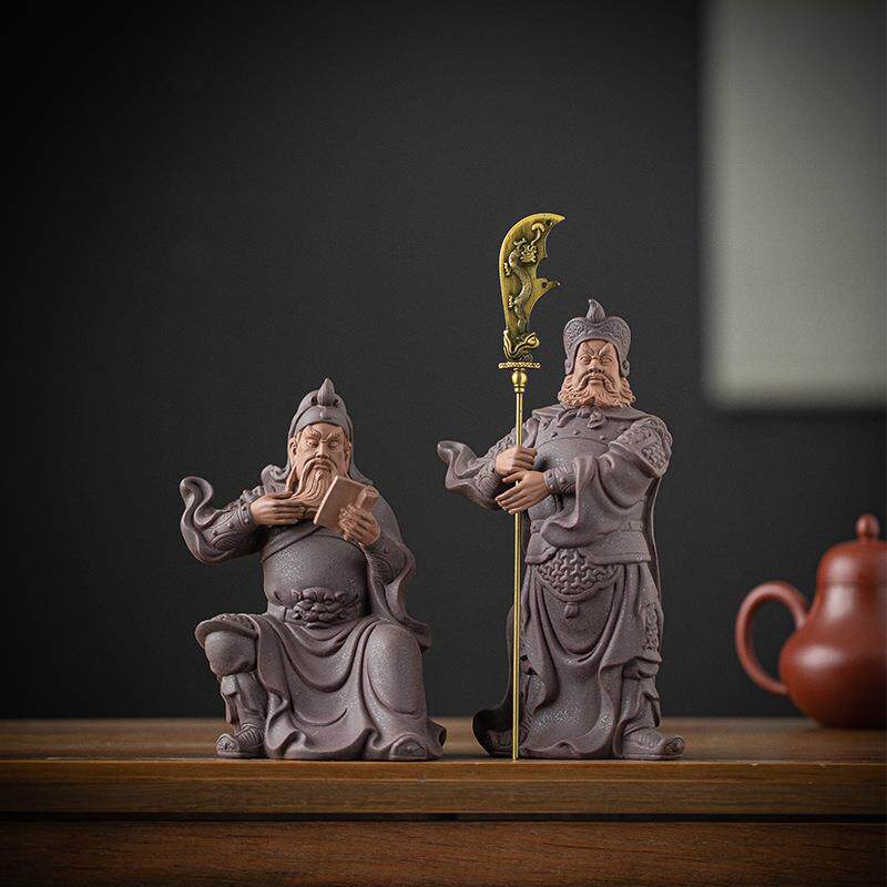 历史三国武将关羽夜读春秋关平周仓摆件中式书房博古架装饰摆设