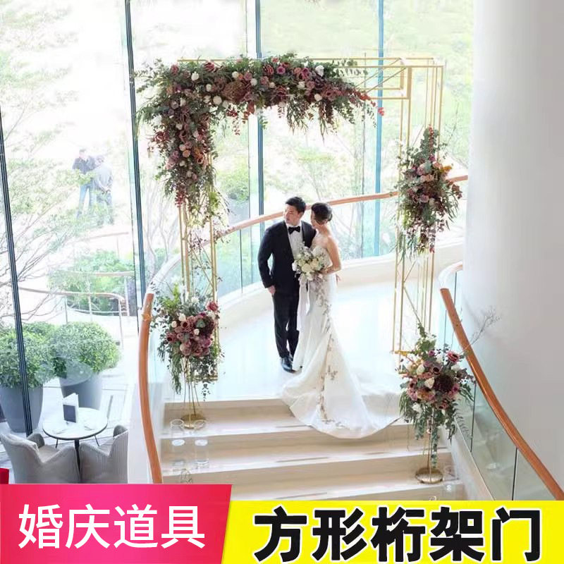 金色架子婚庆桁架方形拱门架子背景装饰圆形花门架子婚庆道具装饰