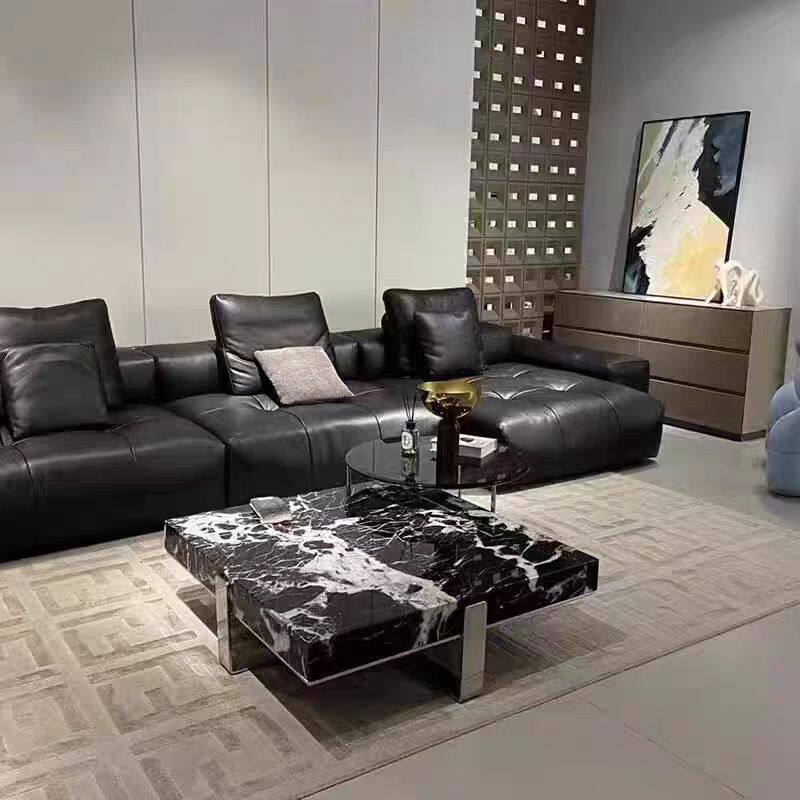 客厅家用设计师大理石正方形茶几玻璃边几组合大小户型正方形茶几