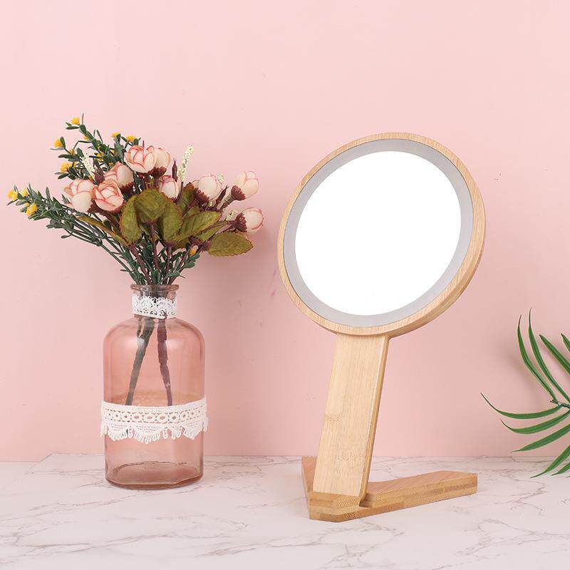 木质台式led化妆镜子带灯家用桌面梳妆美妆补光日光充电台灯