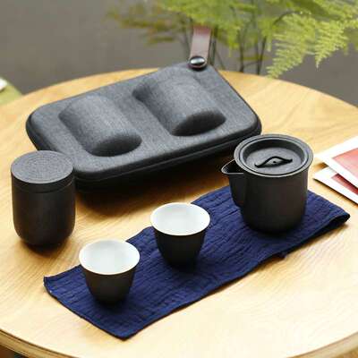 仁埔 小快客杯一壶二杯两人便携旅行茶具套装 旅游陶瓷茶壶茶杯