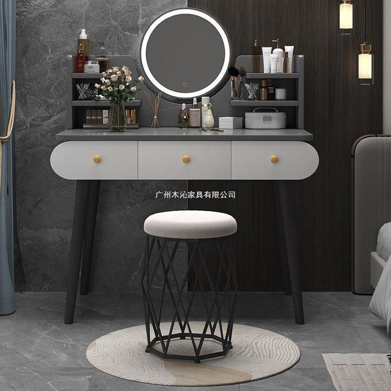 梳妆台卧室简约现代网红化妆桌带灯镜子一体新款小户型高级化妆台