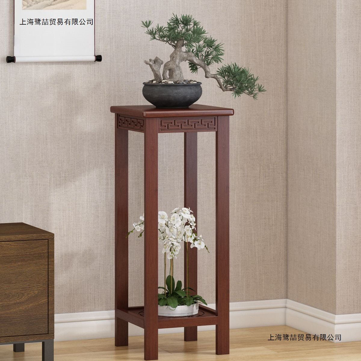 实木花架子室内家用加粗复古花架两层客厅花架摆架玄关架子装饰架