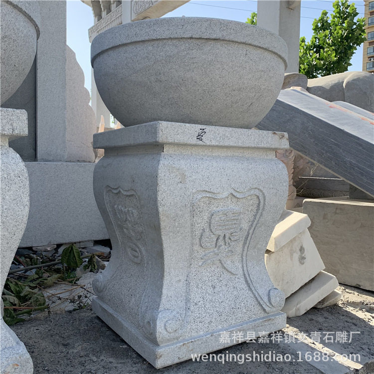 批发中式园林大理石石雕花盆花钵庭院景观石雕鱼缸花盆