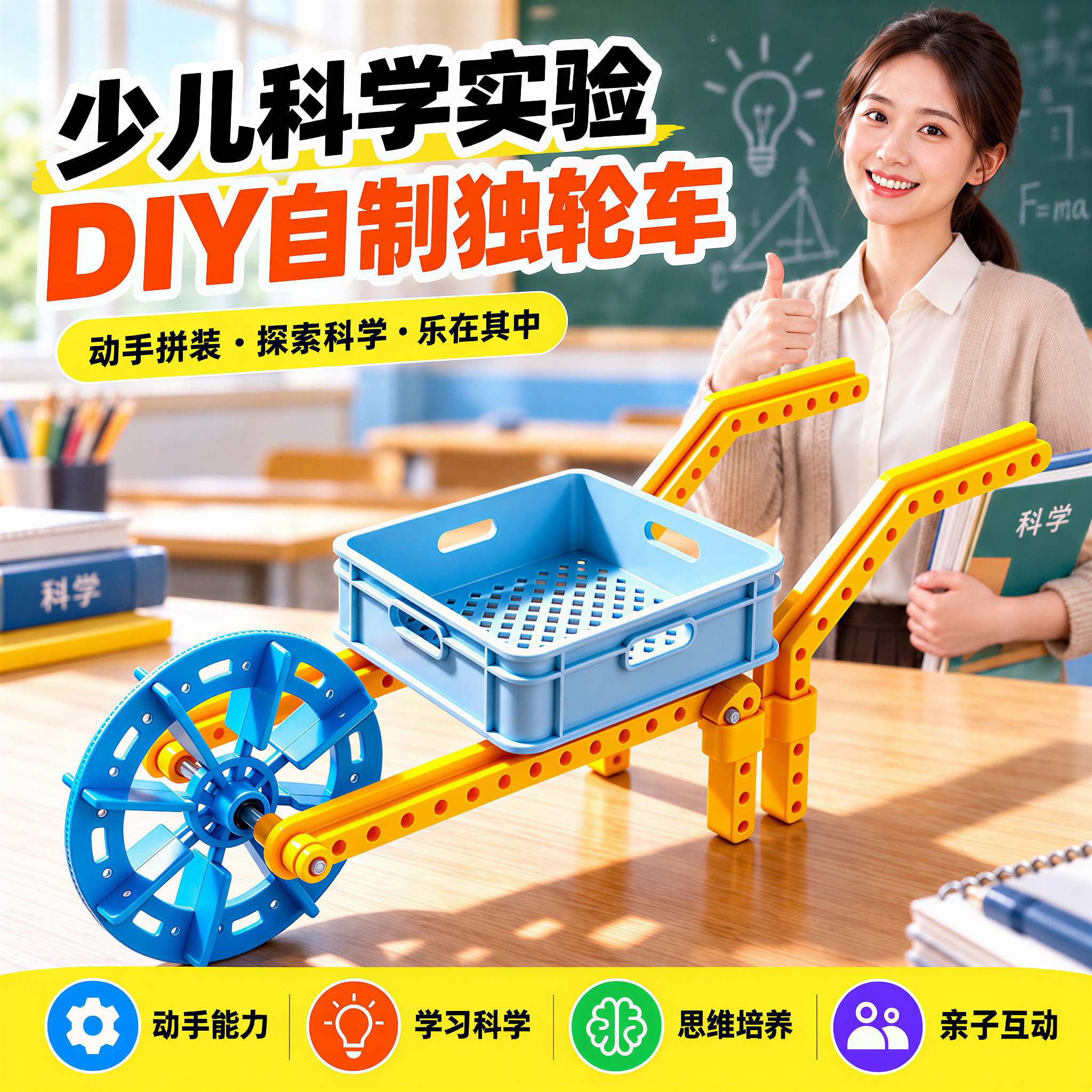 diy自制独轮车材料包五年级上册科教版科学实验手工拼装模型儿童趣
