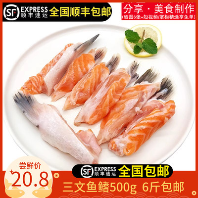 新鲜三文鱼鳍500g 冰鲜三文鱼边角料鱼鳍 烧烤 红烧 清蒸餐饮食材