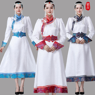 蒙古族女士手工盘口舞蹈演出服长蒙古裙袍少数民族服饰舞台表演服