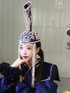 新款蒙古头饰帽子舞蹈演出搭配头饰蒙古族舞蹈演出高帽子