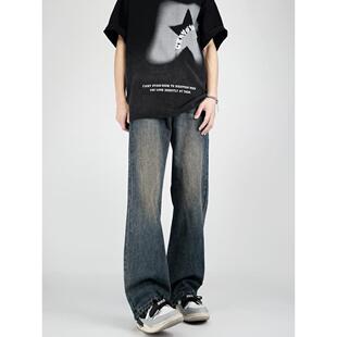 小柯XCOK美式高街复古蓝色微喇牛仔裤男款水洗宽松直筒修身长裤子