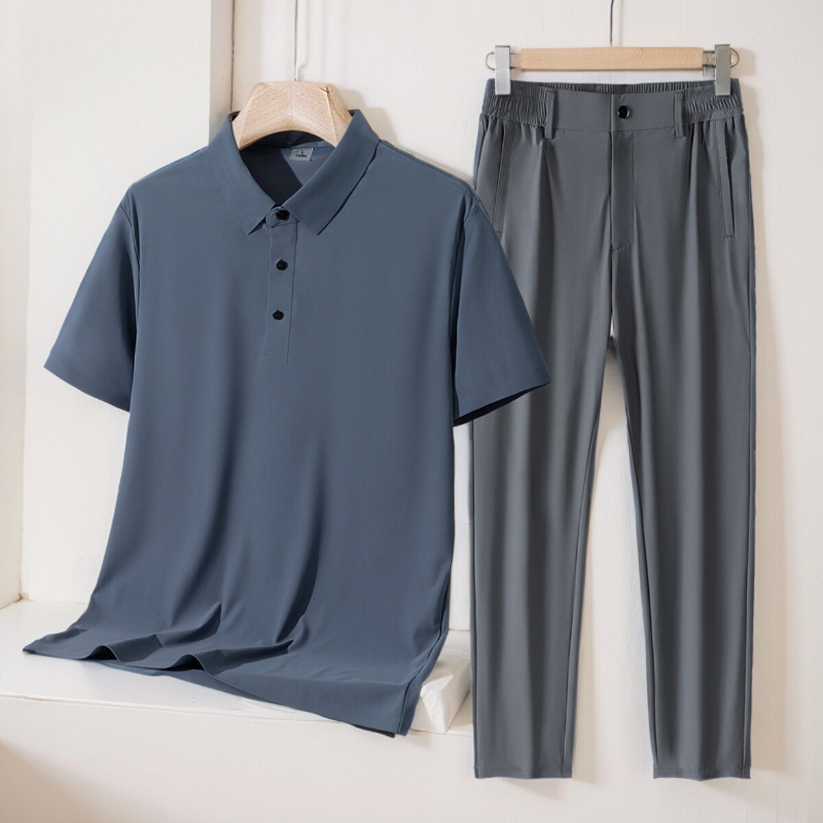 2025夏季新款套装男冰丝男士爸爸装父亲衣服男装运动中老年人夏装