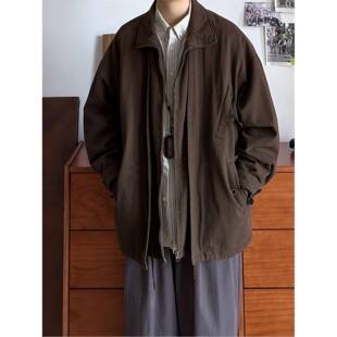 B东日系男装秋冬复古咖色水洗棉宽松廓形氛围感夹克无性别外套