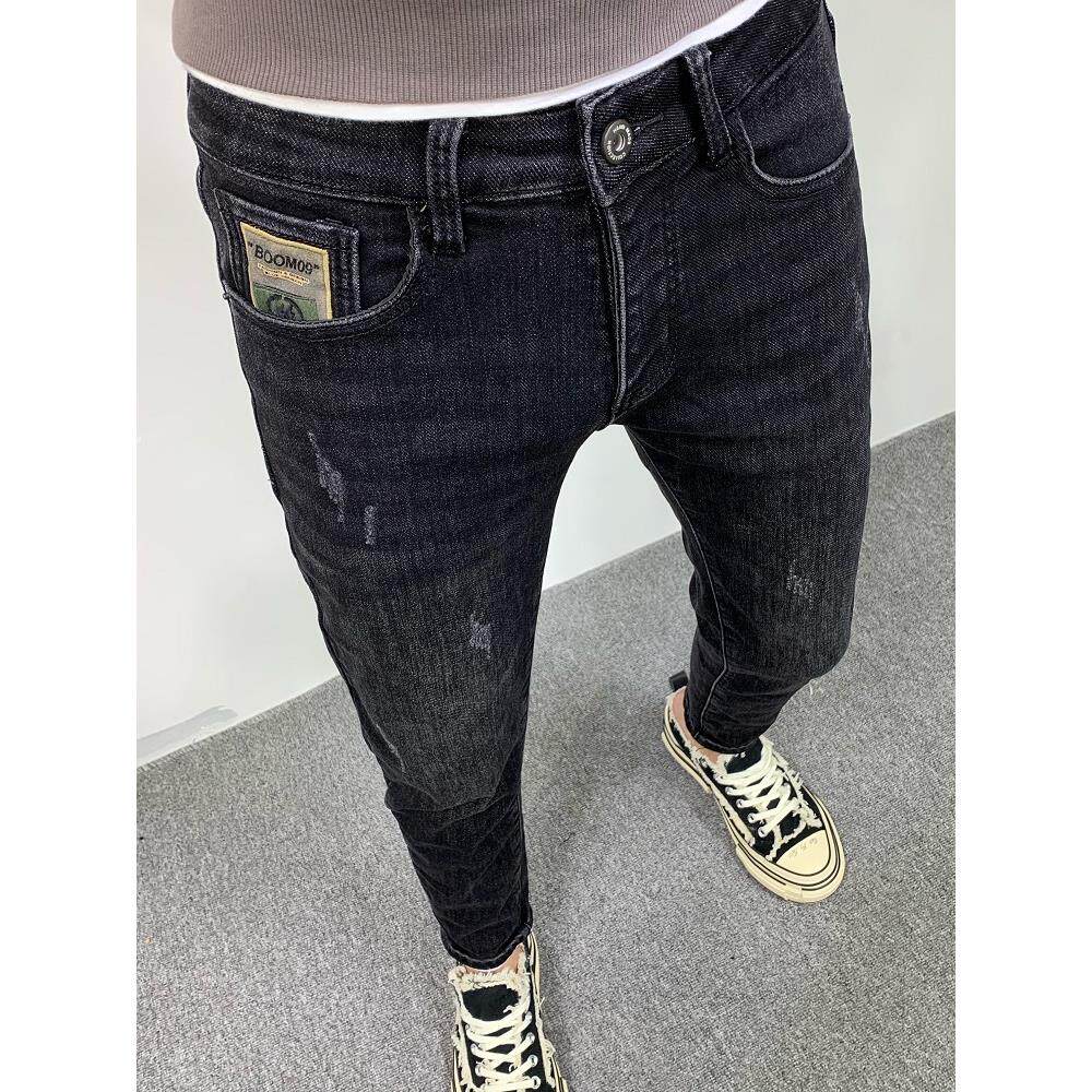 2026秋季新款黑色九分牛仔裤男潮流修身韩版百搭弹力男士小脚长裤