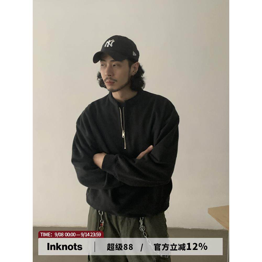 INKNOTS美式复古宽松Boxy短款半拉链卫衣男女休闲套头圆领外套潮