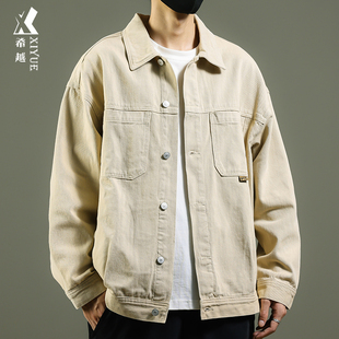 牛仔外套男卡其色可拆卸加棉2026春秋季新款棉衣男士宽松大码夹克