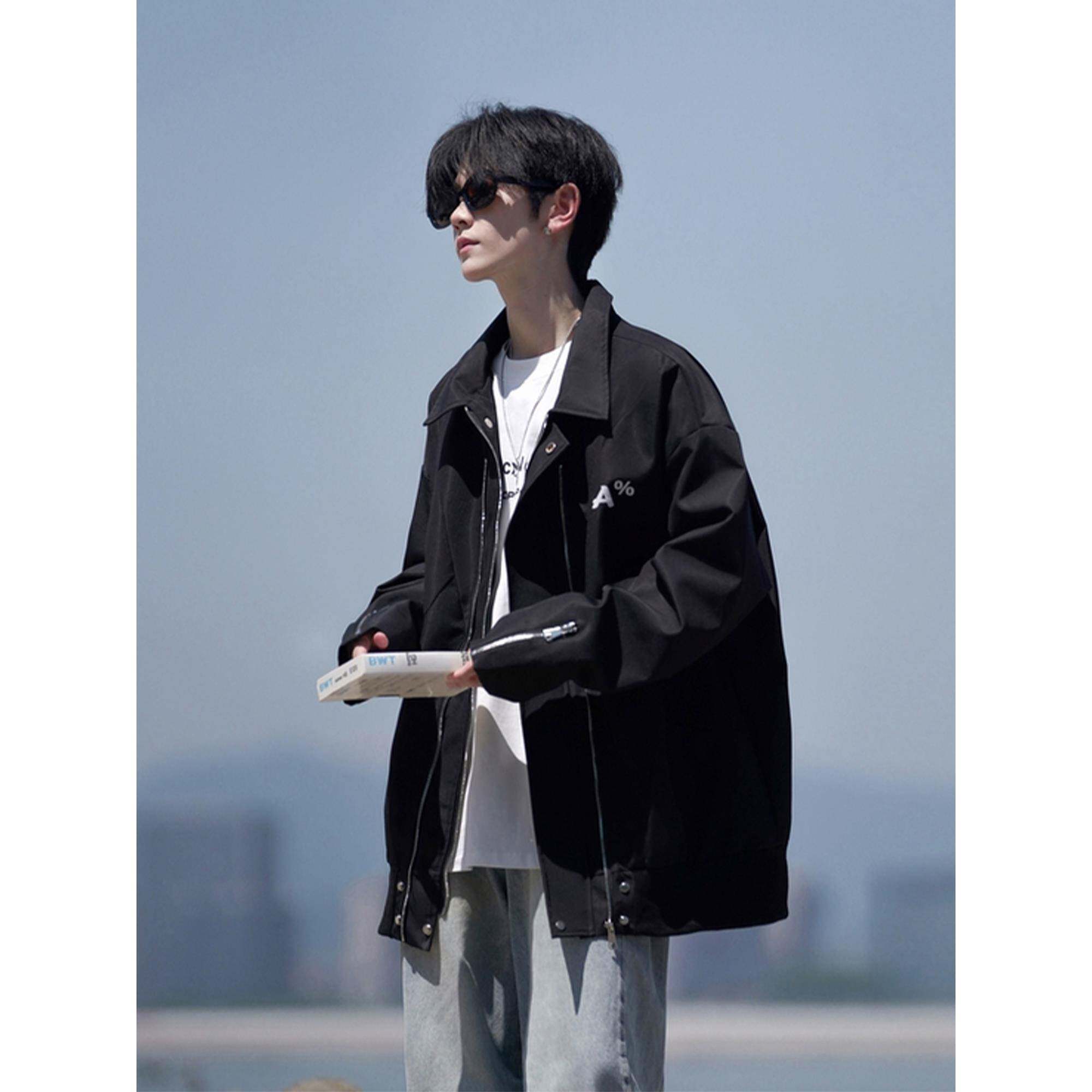 翻领飞行员夹克男士春夏季2025新款大码宽松休闲男生美式高街外套