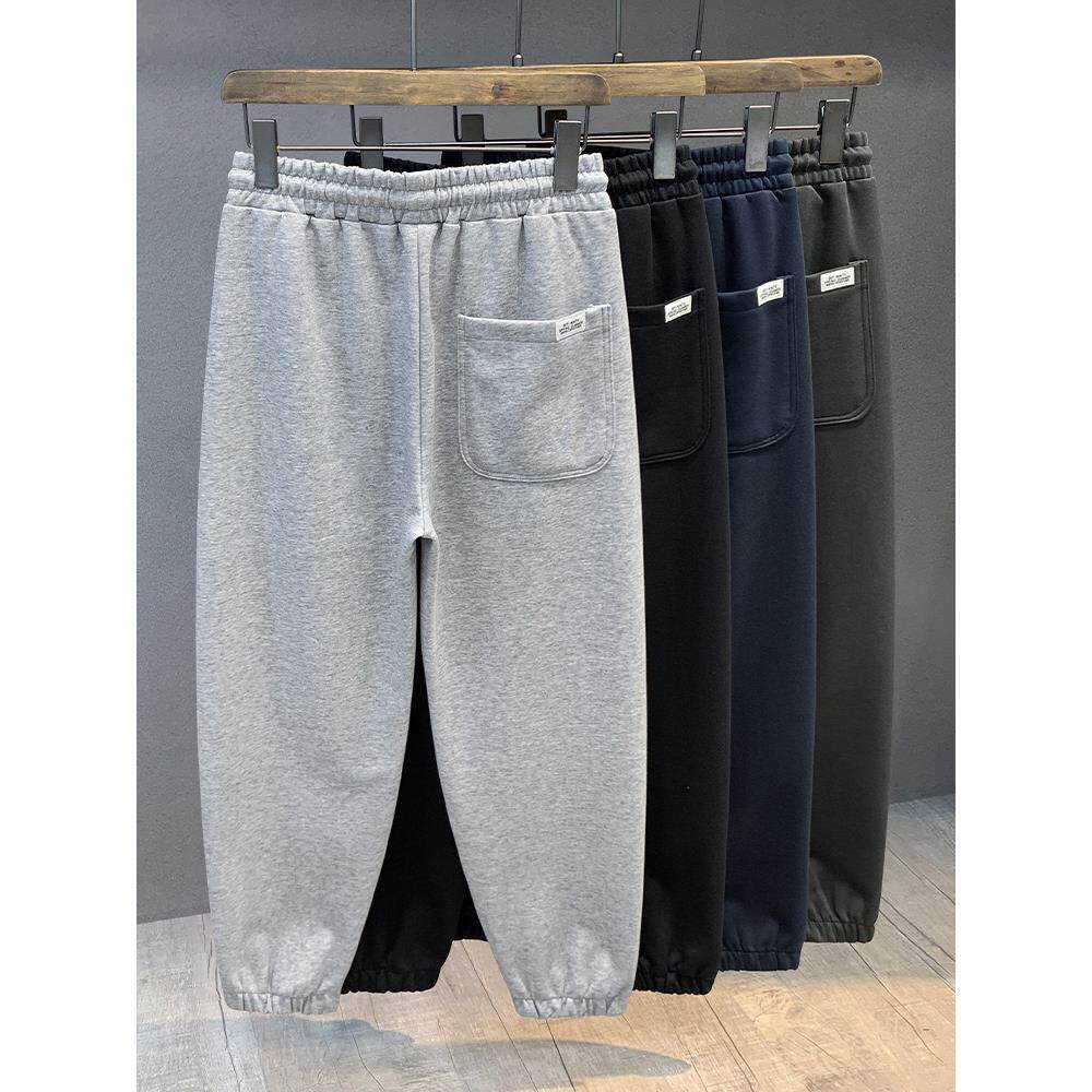 棉质百搭灰色纯色束脚卫裤男士2026休闲裤美式宽松春季运动长裤子