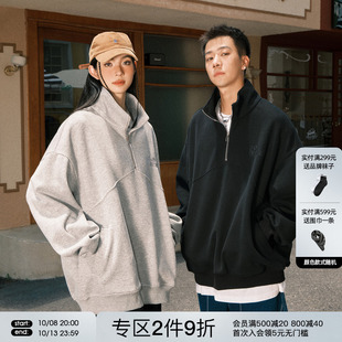 FORNINES美式半拉链重磅卫衣男女潮牌秋冬情侣装立领外套宽松衣服