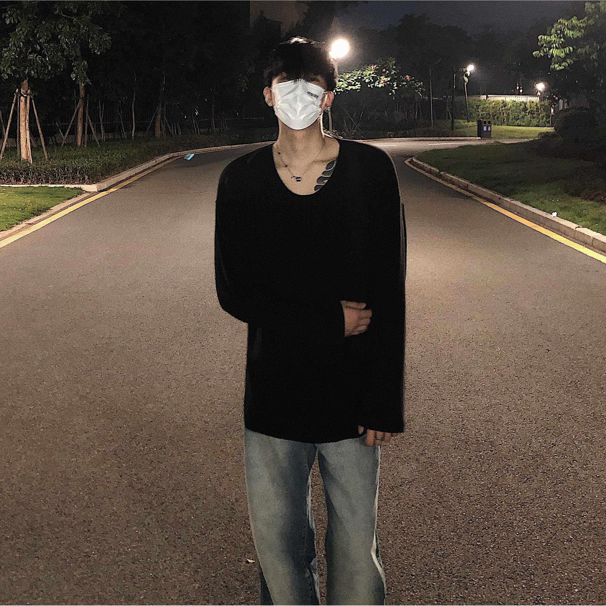 黑沧社/慵懒风圆领内搭长袖低领打底衫男高级感松弛感纯色垂感T恤