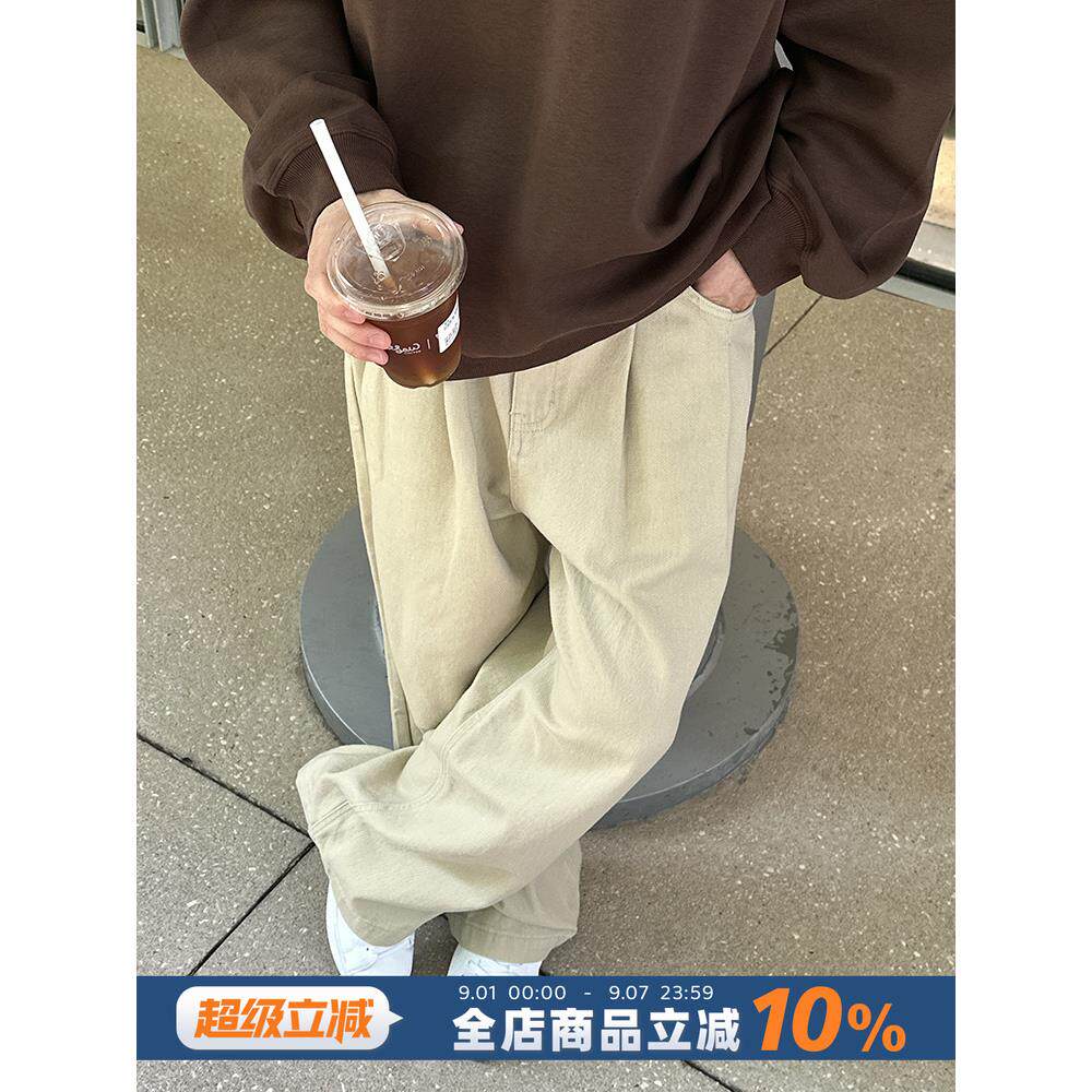 浅卡其纯色休闲裤2025春秋款男生宽松直筒长裤子日系秋季慵懒风