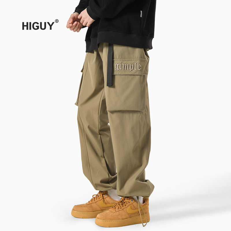 卡其工装裤男款夏季2025新款潮牌美式直筒宽松抽绳束脚休闲长裤子