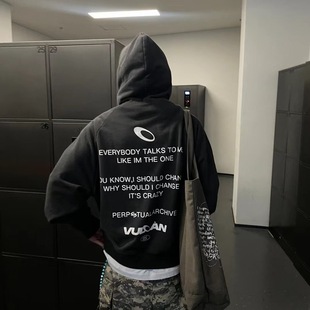 VULCAN标语美式连帽卫衣宽松男重磅加绒外套情侣帽衫2023秋冬新款