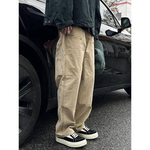 长裤 男休闲直筒工装 日系复古做旧水洗宽松B01双膝伐木裤 MANCHER